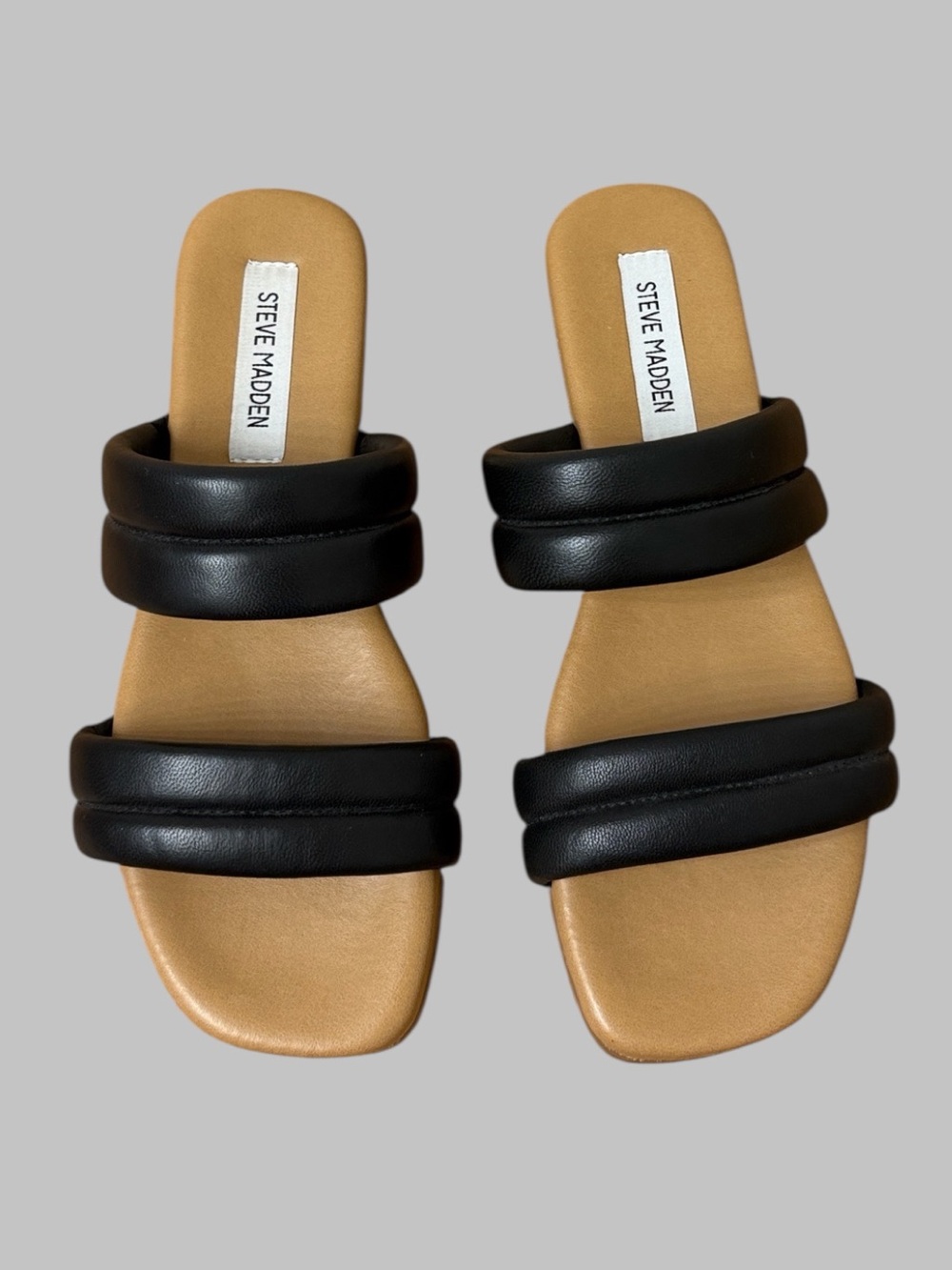 Steve Madden Black Wizen Flat Sandals - Picture 2 of 5